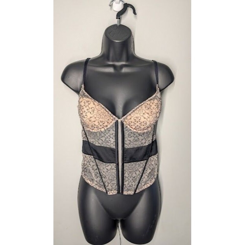 Victorias Secret Womens 36C Corset Bustier Embroidered Floral Nude Black